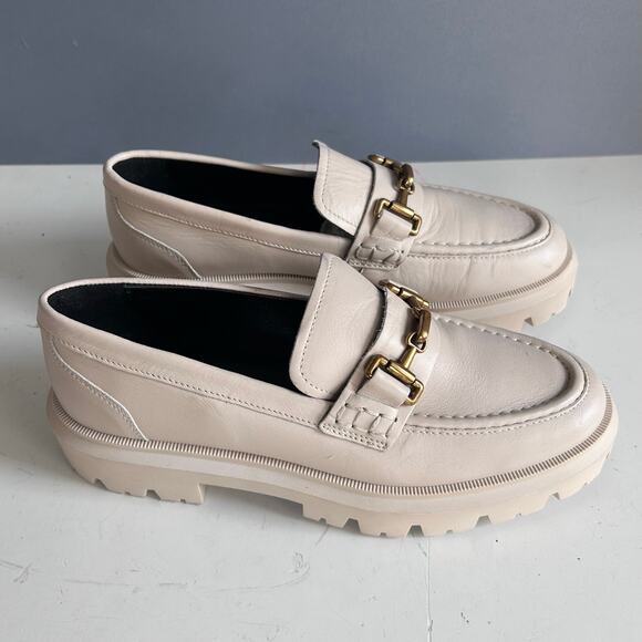 Massimo Dutti loafers shoes size 7.5 chunky lug sole horse bit cream academia - Picture 3 of 12